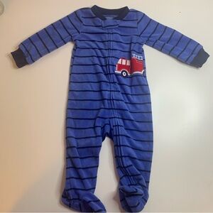 Carter's Navy Striped Footie with Fire Truck